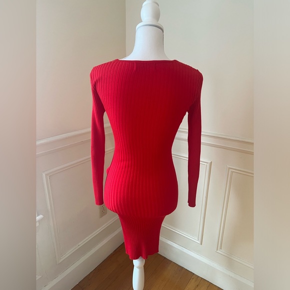 Red Bodycon Knit Wrap Midi Sweater Dress - Picture 3 of 5